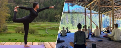 A woman praticing yoga at Minam River Lodge